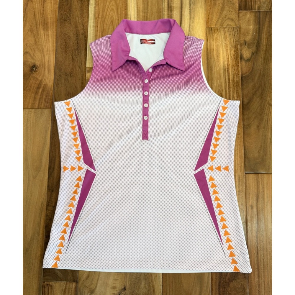 Grand Slam Golf Womens Top Polo Shirt‎ Size L White Pink Sleeveless